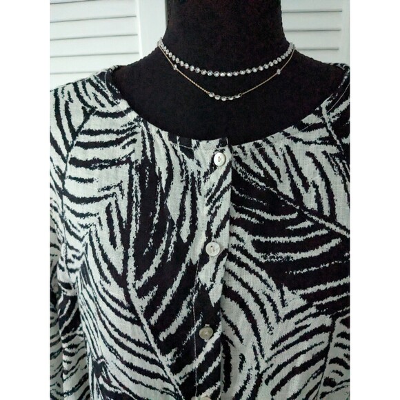 Cynthia Rowley Linen Tunic Top Womens 2X Tropical Botanical Print Black Cream - Picture 5 of 11